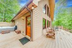 3/4 Wrap Around Deck with Hot Tub, Gas Grill, Adirondack Chairs & Patio Table